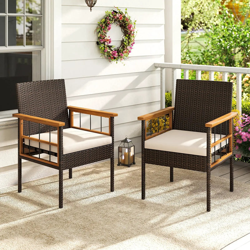 Patio Dining Chairs Set of 2 with Soft Cushions-White by DirectDeals