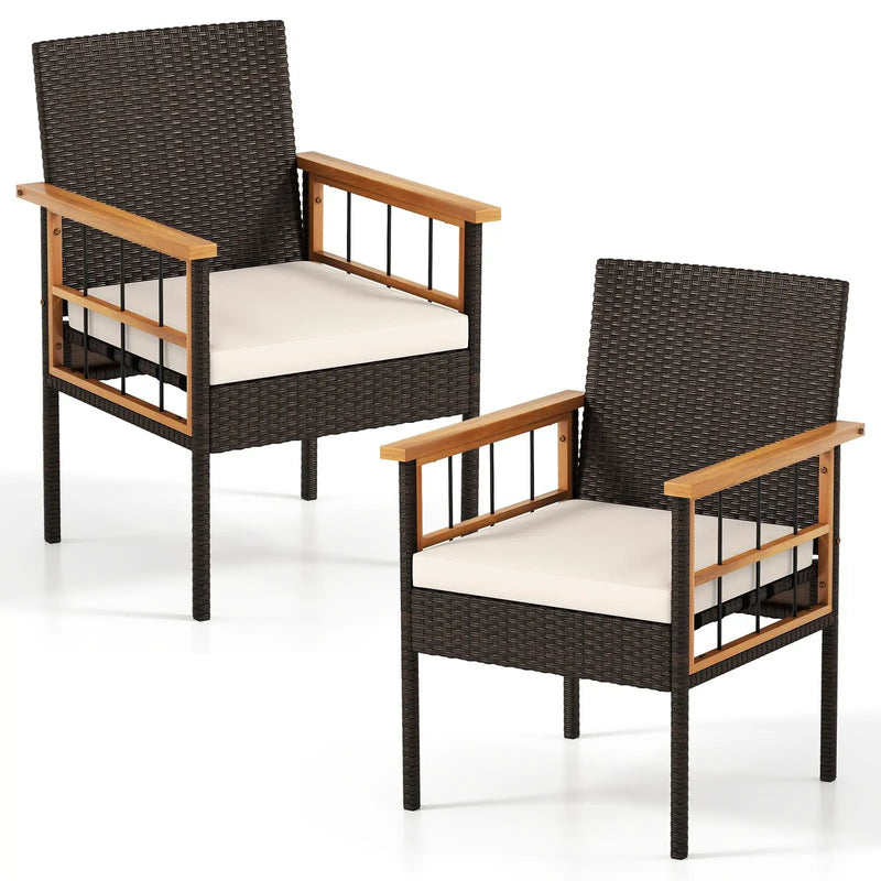 Patio Dining Chairs Set of 2 with Soft Cushions-White by DirectDeals