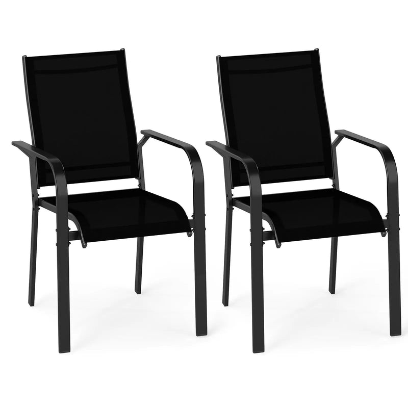 Patio Dining Chairs Set of 2/4/6 Stackable Outdoor Armchairs with Metal Frame by DirectDeals