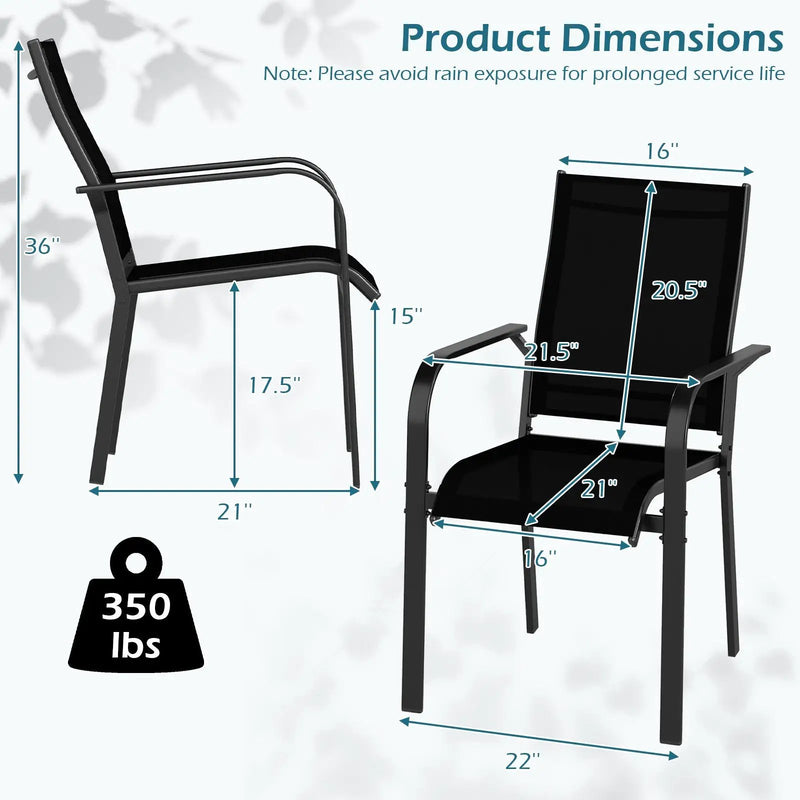 Patio Dining Chairs Set of 2/4/6 Stackable Outdoor Armchairs with Metal Frame by DirectDeals