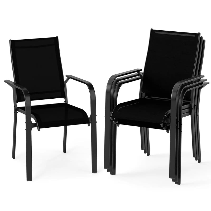 Patio Dining Chairs Set of 2/4/6 Stackable Outdoor Armchairs with Metal Frame by DirectDeals