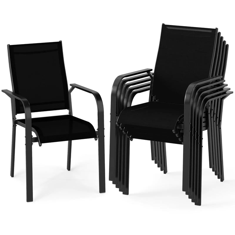 Patio Dining Chairs Set of 2/4/6 Stackable Outdoor Armchairs with Metal Frame by DirectDeals