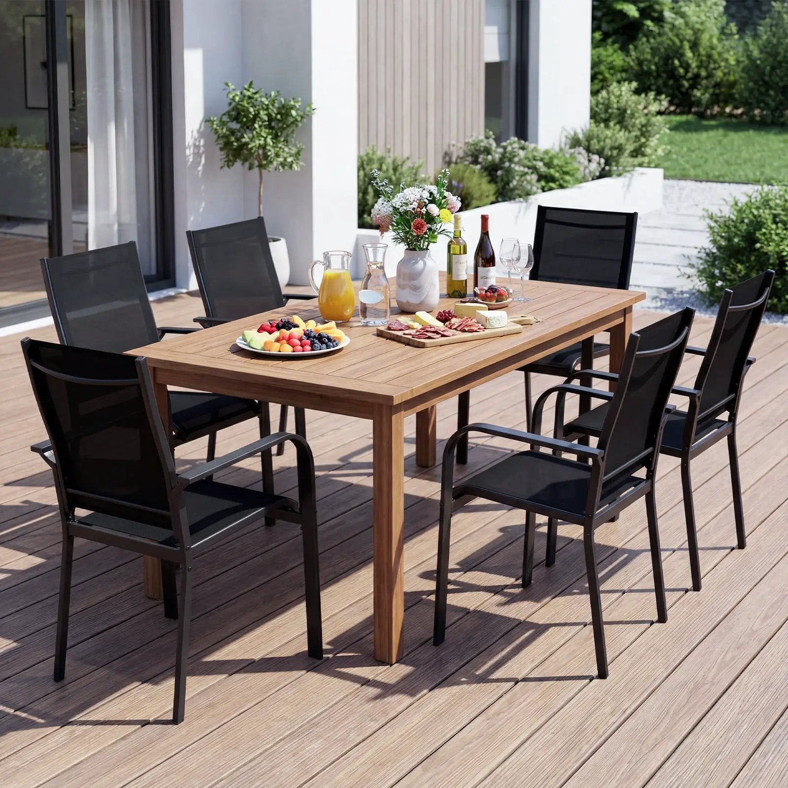 Patio Dining Chairs Set of 2/4/6 Stackable Outdoor Armchairs with Metal Frame by DirectDeals