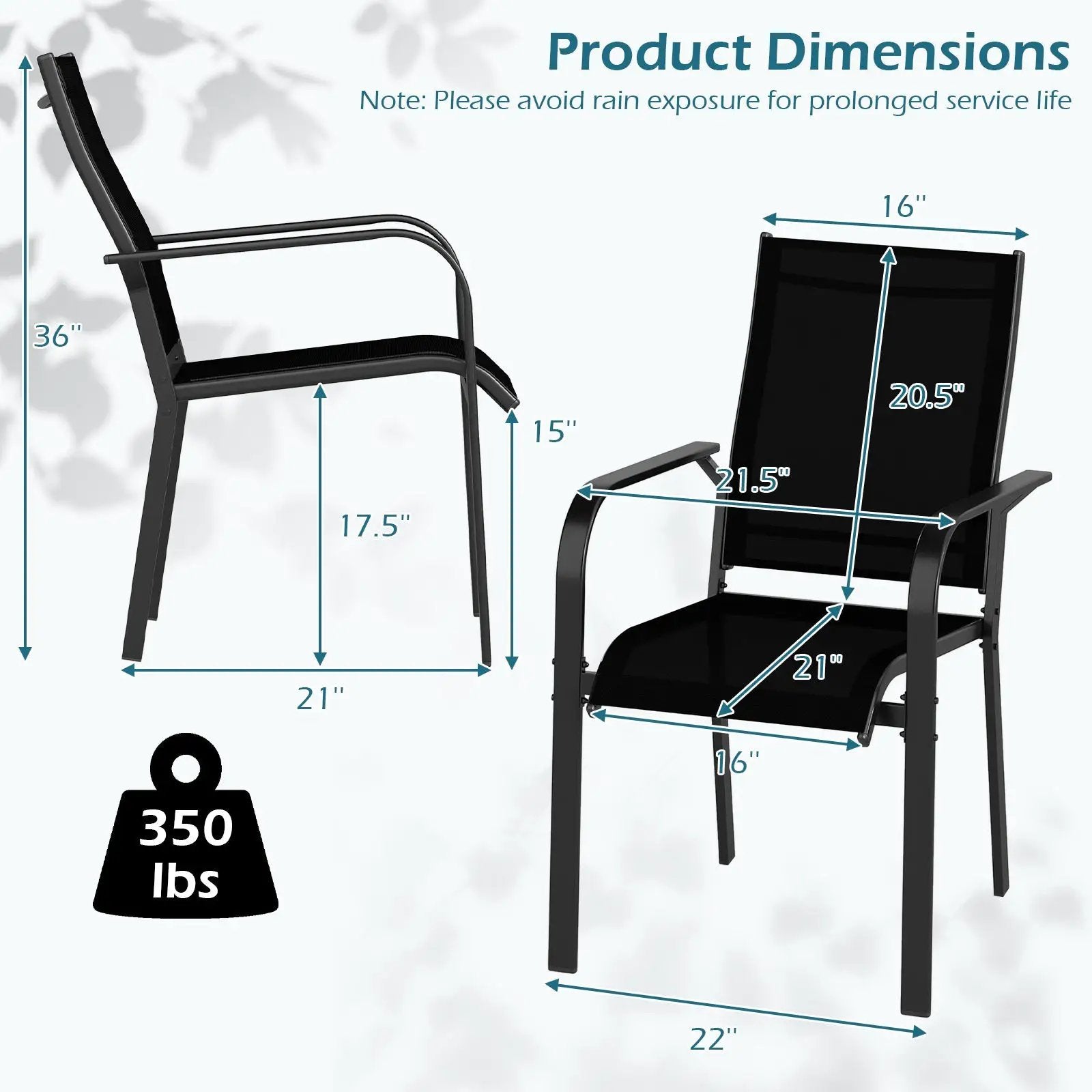 Patio Dining Chairs Set of 2/4/6 Stackable Outdoor Armchairs with Metal Frame by DirectDeals