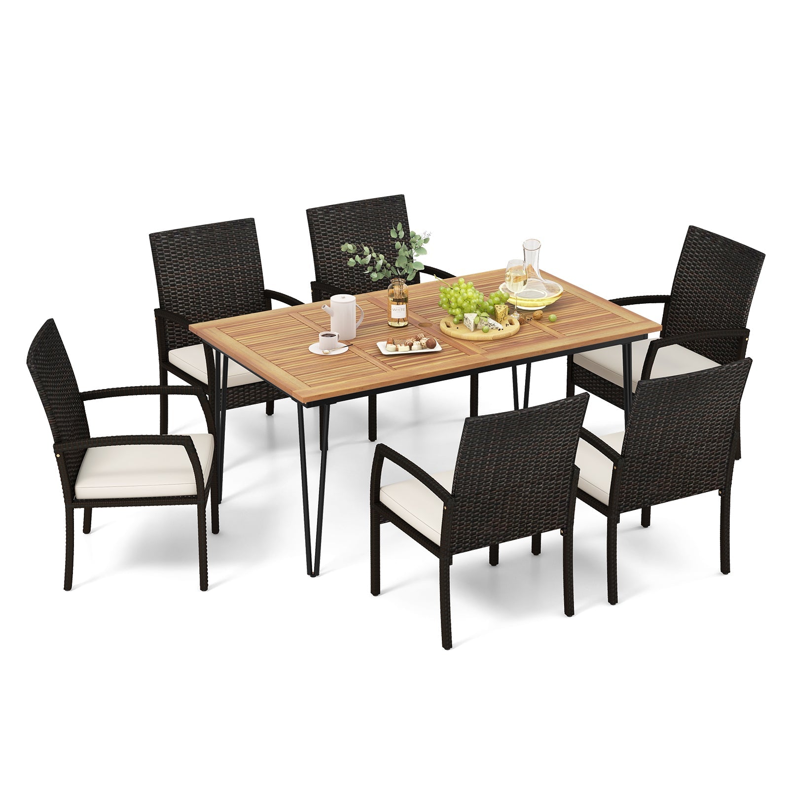 7 Pieces Patio Dining Set with Acacia Wood Dining Table for Porch Backyard Garden Poolside by DirectDeals