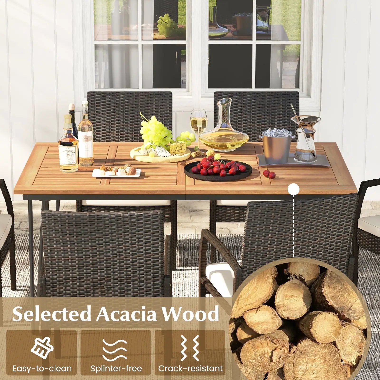 7 Pieces Patio Dining Set with Acacia Wood Dining Table for Porch Backyard Garden Poolside by DirectDeals