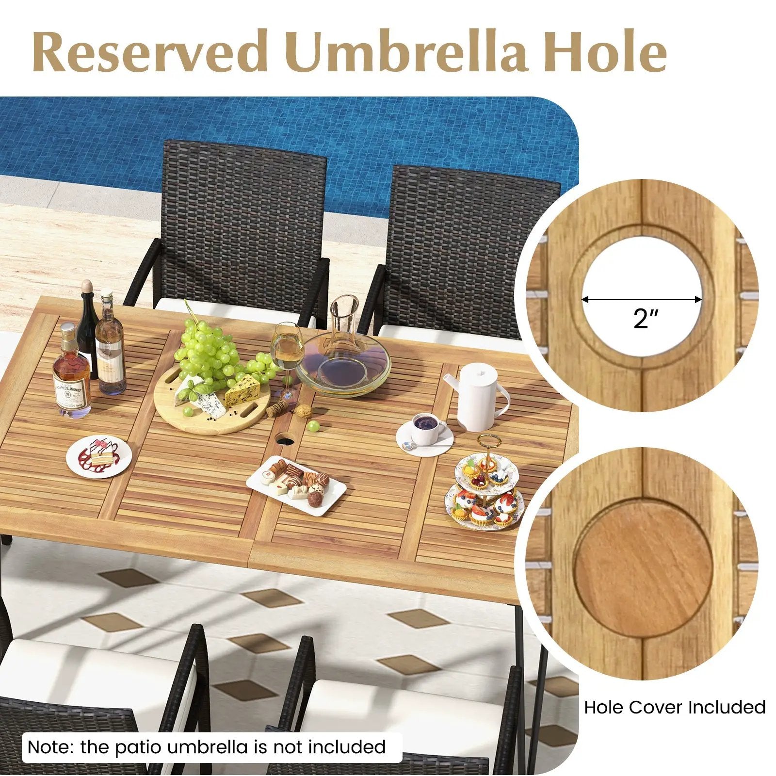 7 Pieces Patio Dining Set with Acacia Wood Dining Table for Porch Backyard Garden Poolside by DirectDeals