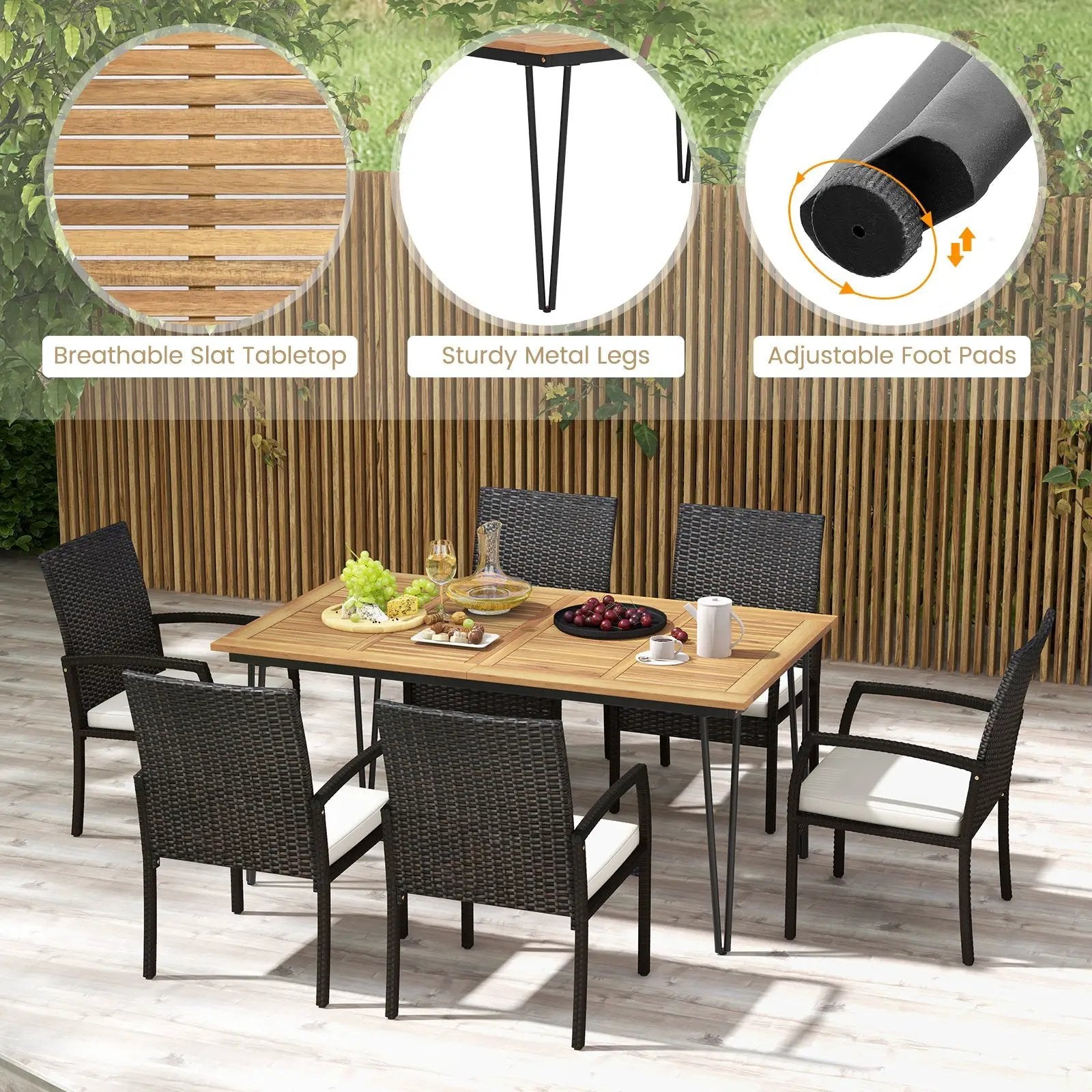 7 Pieces Patio Dining Set with Acacia Wood Dining Table for Porch Backyard Garden Poolside by DirectDeals
