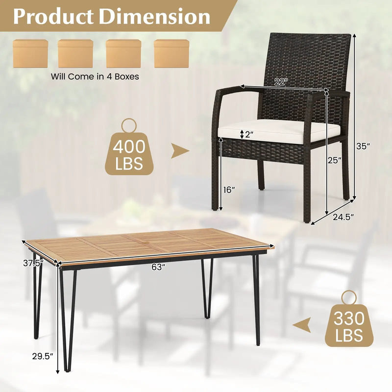 7 Pieces Patio Dining Set with Acacia Wood Dining Table for Porch Backyard Garden Poolside by DirectDeals