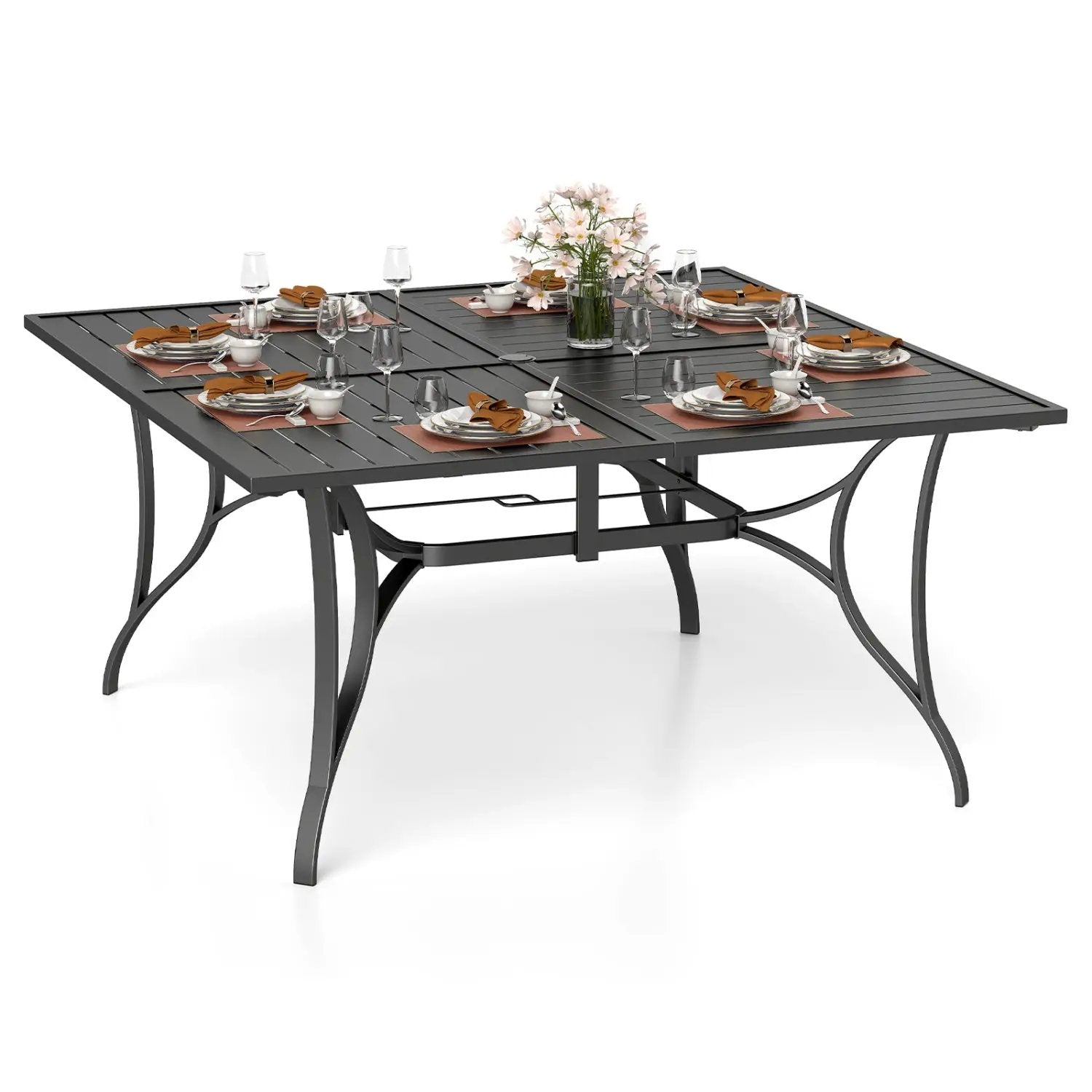 Patio Dining Table for 8 with Umbrella Hole for Porch Lawn by DirectDeals