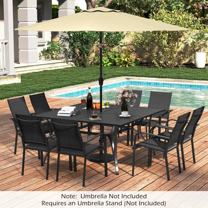 Patio Dining Table for 8 with Umbrella Hole for Porch Lawn by DirectDeals