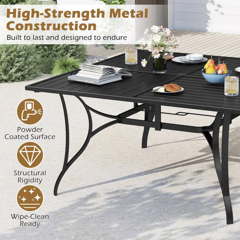 Patio Dining Table for 8 with Umbrella Hole for Porch Lawn by DirectDeals