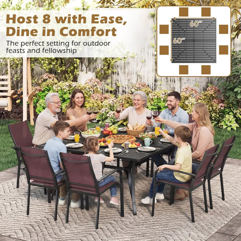 Patio Dining Table for 8 with Umbrella Hole for Porch Lawn by DirectDeals