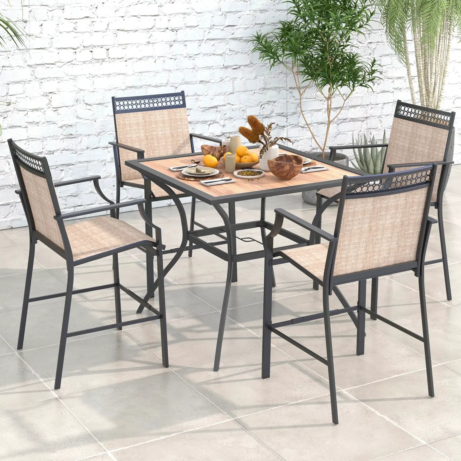 Patio Dining Table for 4 Square Bistro Table with Umbrella Holes by DirectDeals