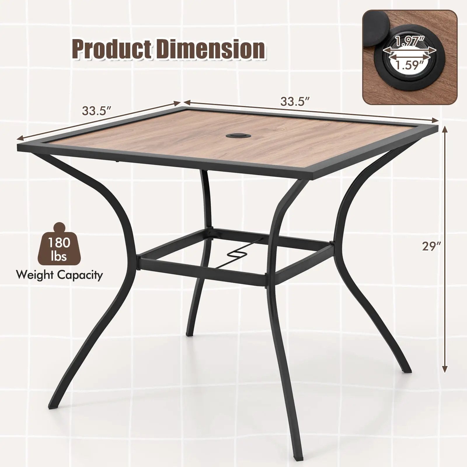 Patio Dining Table for 4 Square Bistro Table with Umbrella Holes by DirectDeals