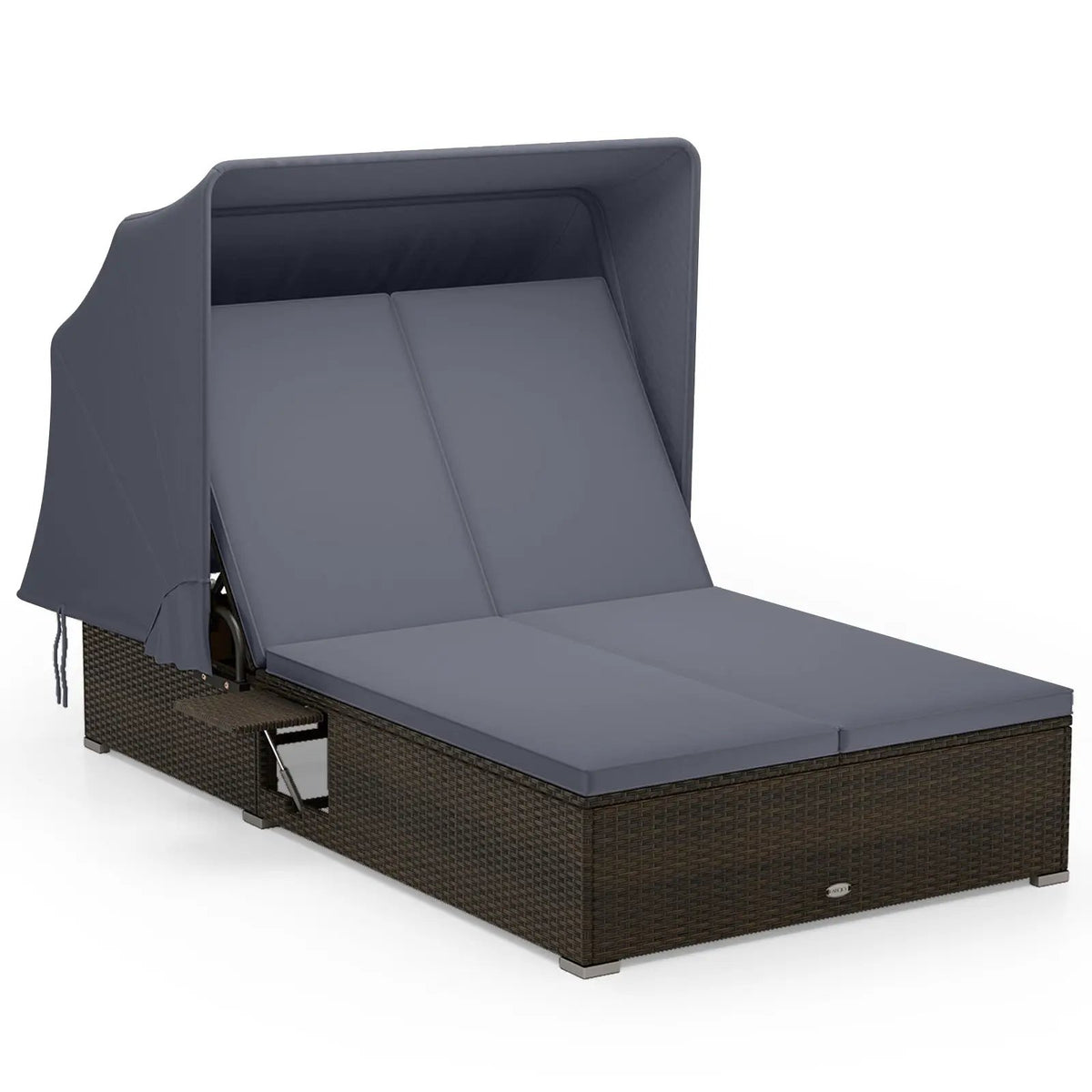 Patio Double Chaise Lounge with Shade Cushions and Folding Side Trays by DirectDeals