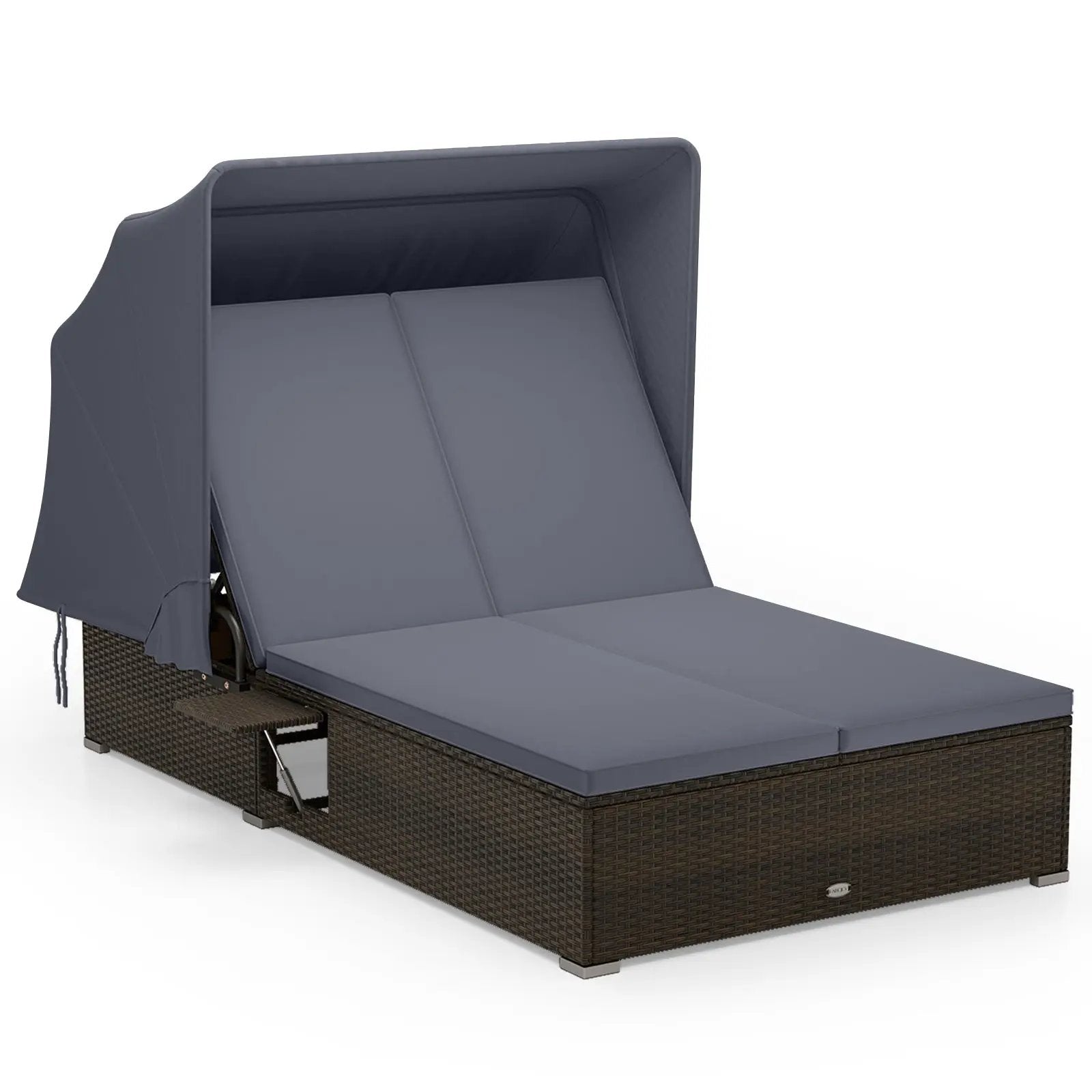 Patio Double Chaise Lounge with Shade Cushions and Folding Side Trays by DirectDeals