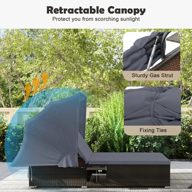 Patio Double Chaise Lounge with Shade Cushions and Folding Side Trays by DirectDeals