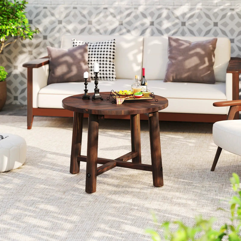 Patio End Table with Solid Wood Structure for Garden Deck Poolside and Indoors-Brown by DirectDeals