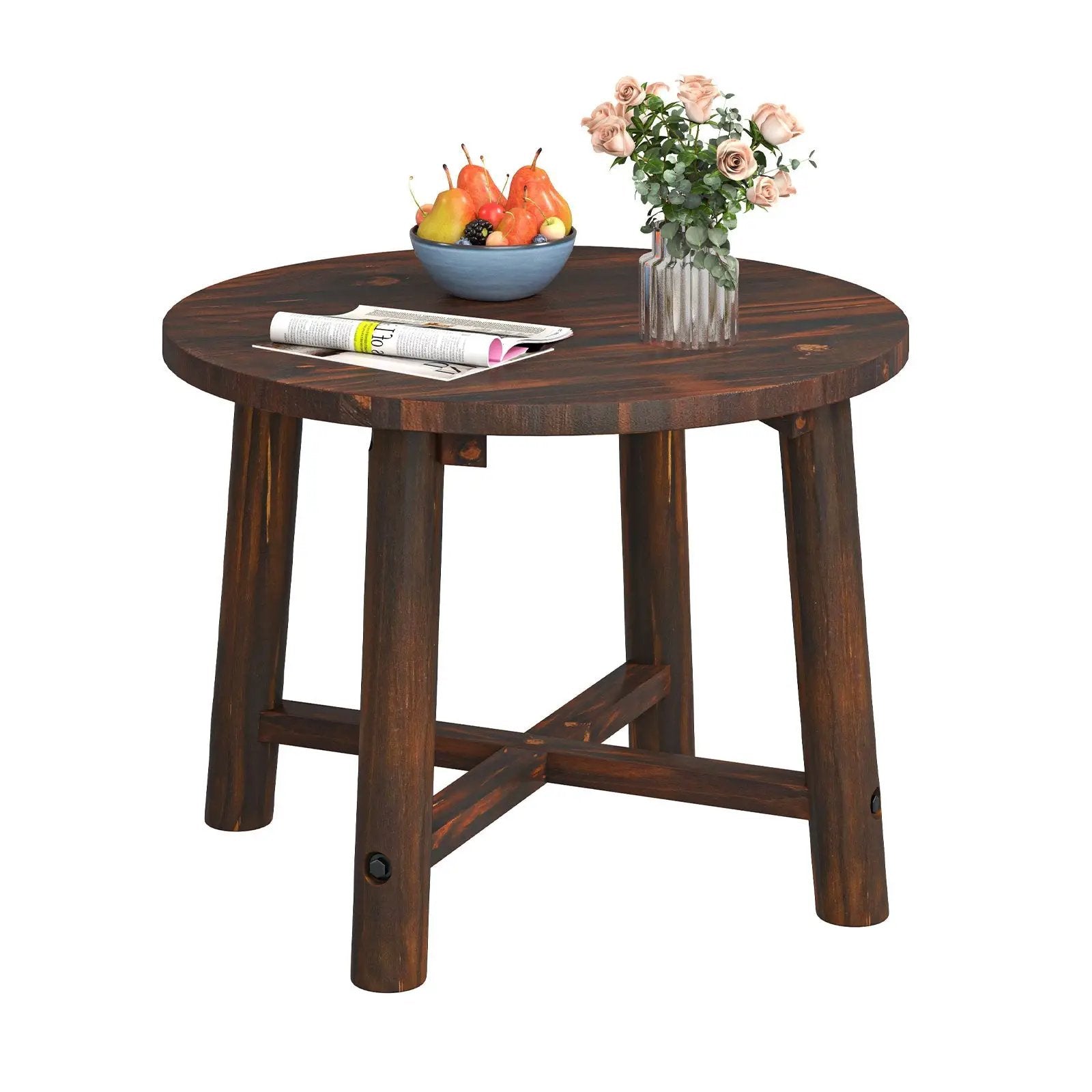 Patio End Table with Solid Wood Structure for Garden Deck Poolside and Indoors-Brown by DirectDeals
