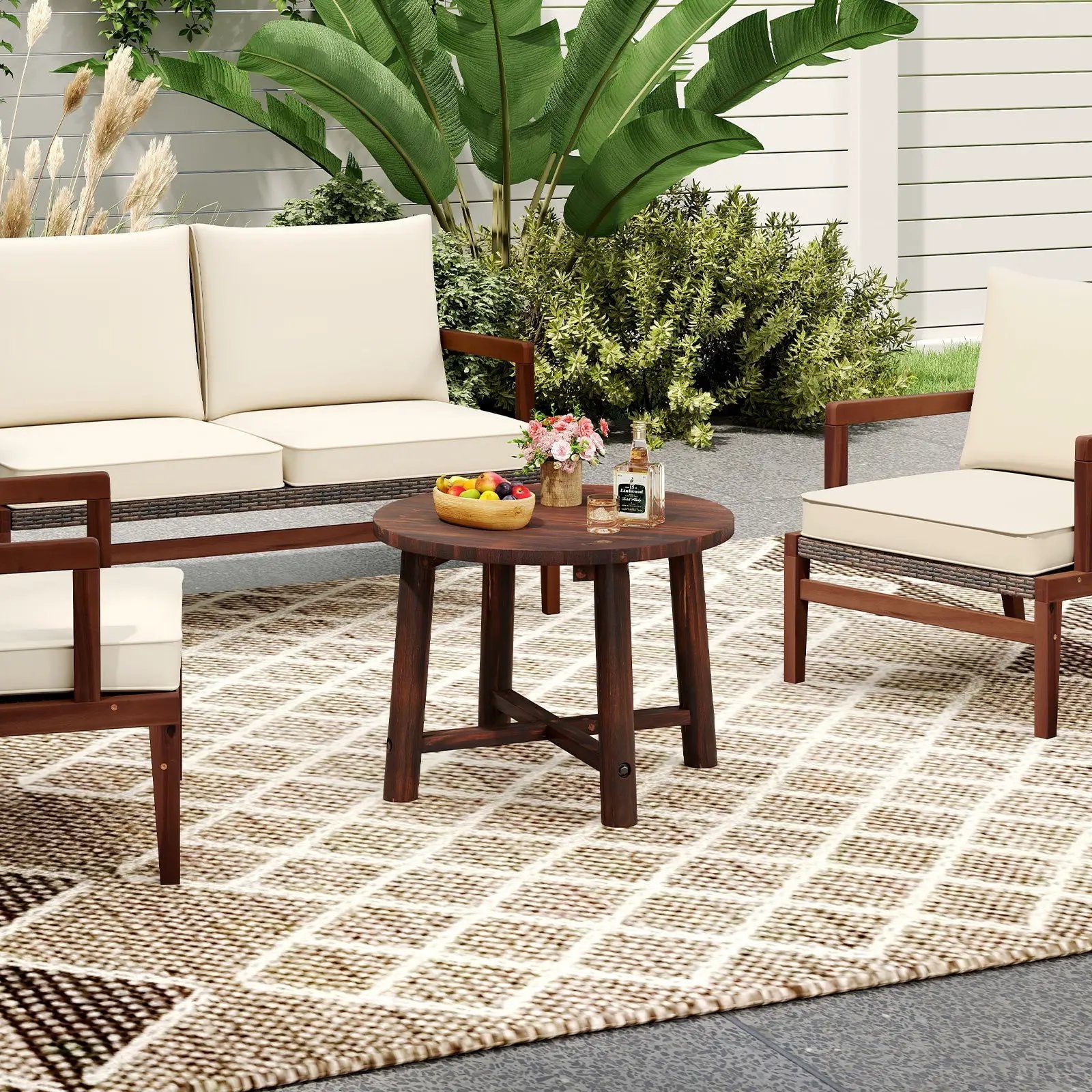 Patio End Table with Solid Wood Structure for Garden Deck Poolside and Indoors-Brown by DirectDeals