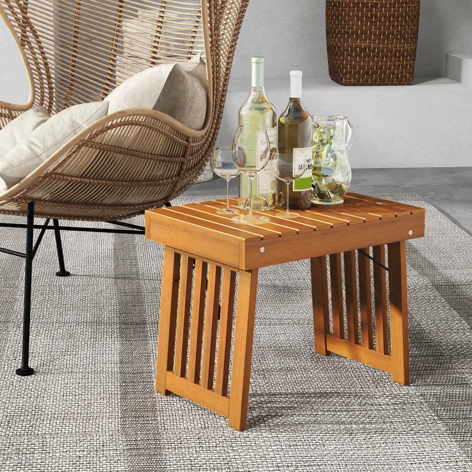 Patio Foldable Side Table with Slatted Tabletop for Backyard by DirectDeals