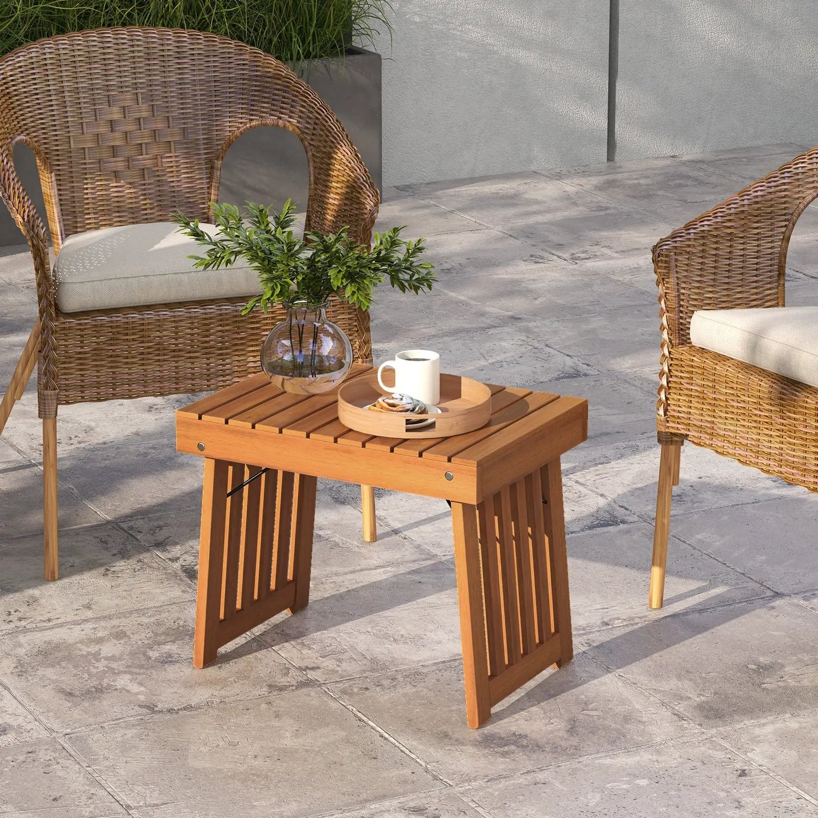 Patio Foldable Side Table with Slatted Tabletop for Backyard by DirectDeals