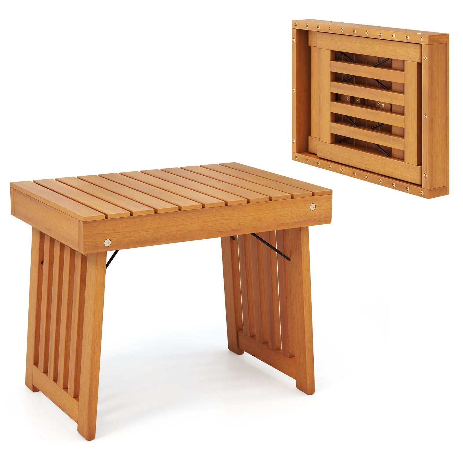 Patio Foldable Side Table with Slatted Tabletop for Backyard by DirectDeals