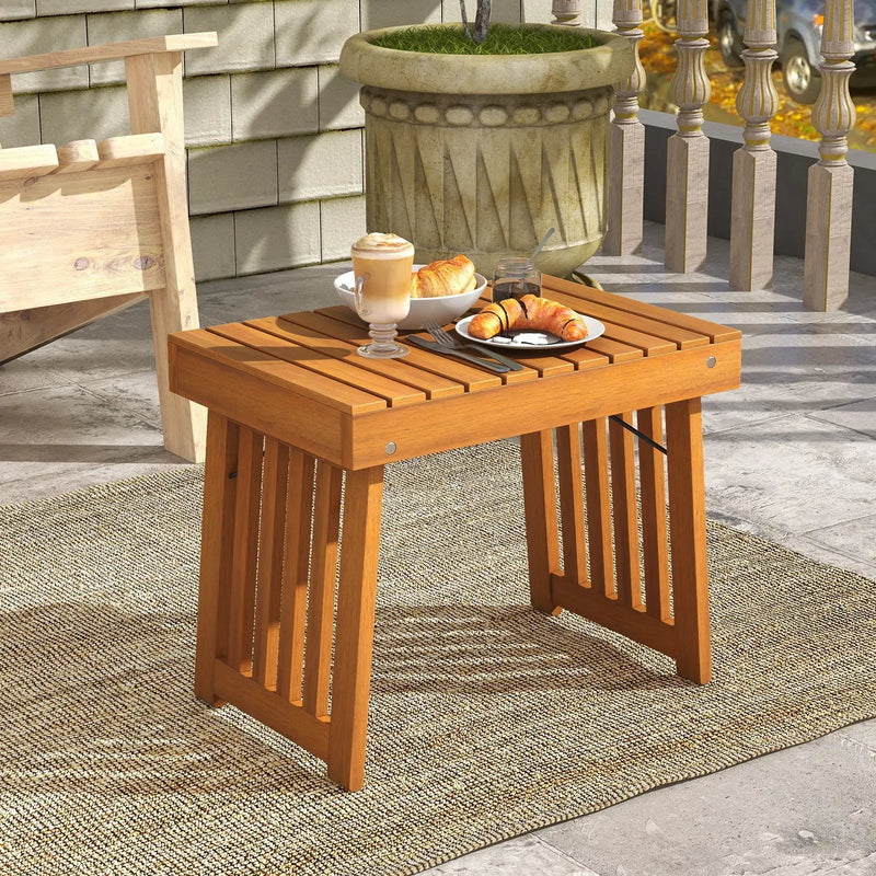 Patio Foldable Side Table with Slatted Tabletop for Backyard by DirectDeals
