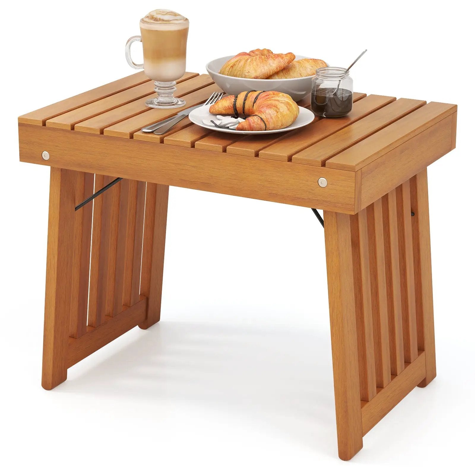 Patio Foldable Side Table with Slatted Tabletop for Backyard by DirectDeals