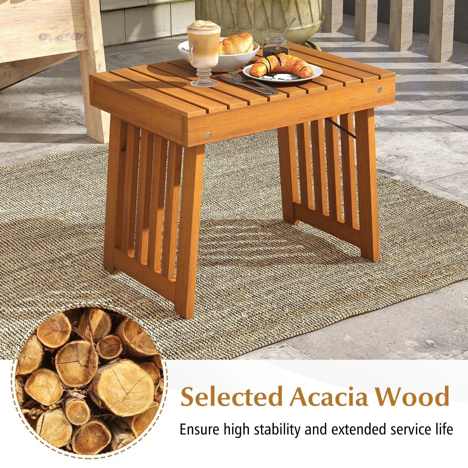 Patio Foldable Side Table with Slatted Tabletop for Backyard by DirectDeals