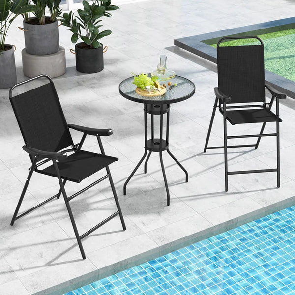 Folding Patio Bar Stool Set of 2 with Footrest - Black, photo 2 of 8