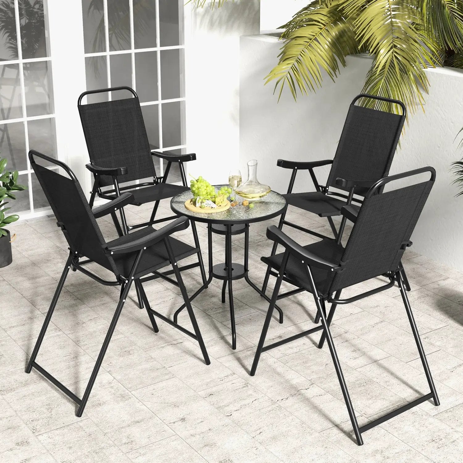 Folding Patio Bar Stool Set of 4 with Metal Frame & Footrest by DirectDeals