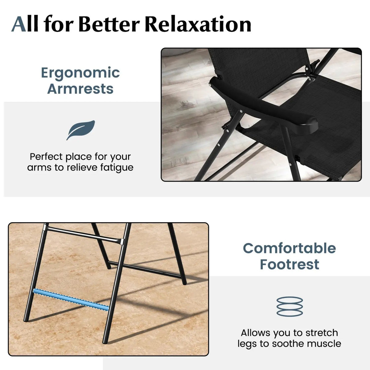 Folding Patio Bar Stool Set of 4 with Metal Frame & Footrest by DirectDeals