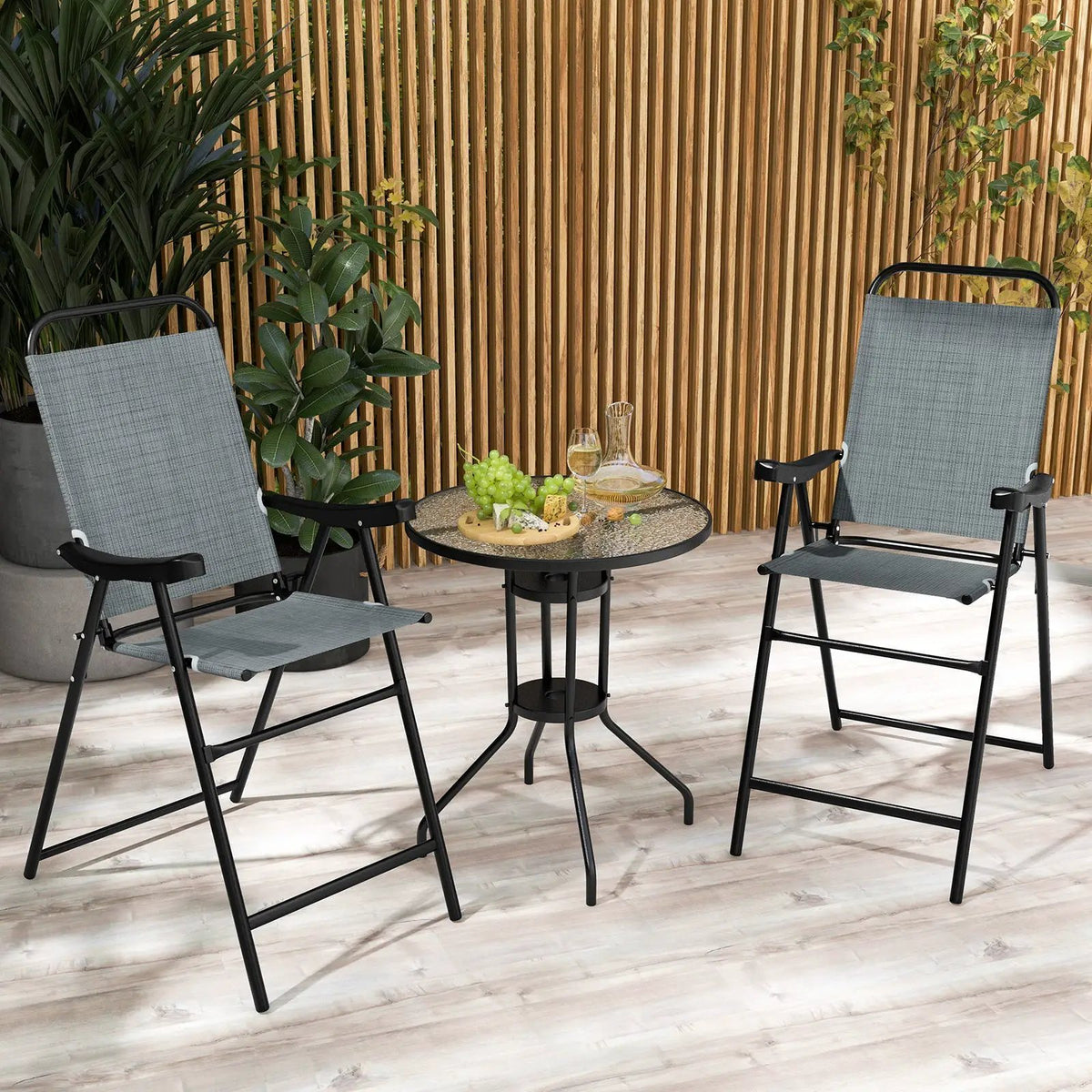 Patio Folding Bar Stool Set of 2 with Metal Frame and Footrest by DirectDeals
