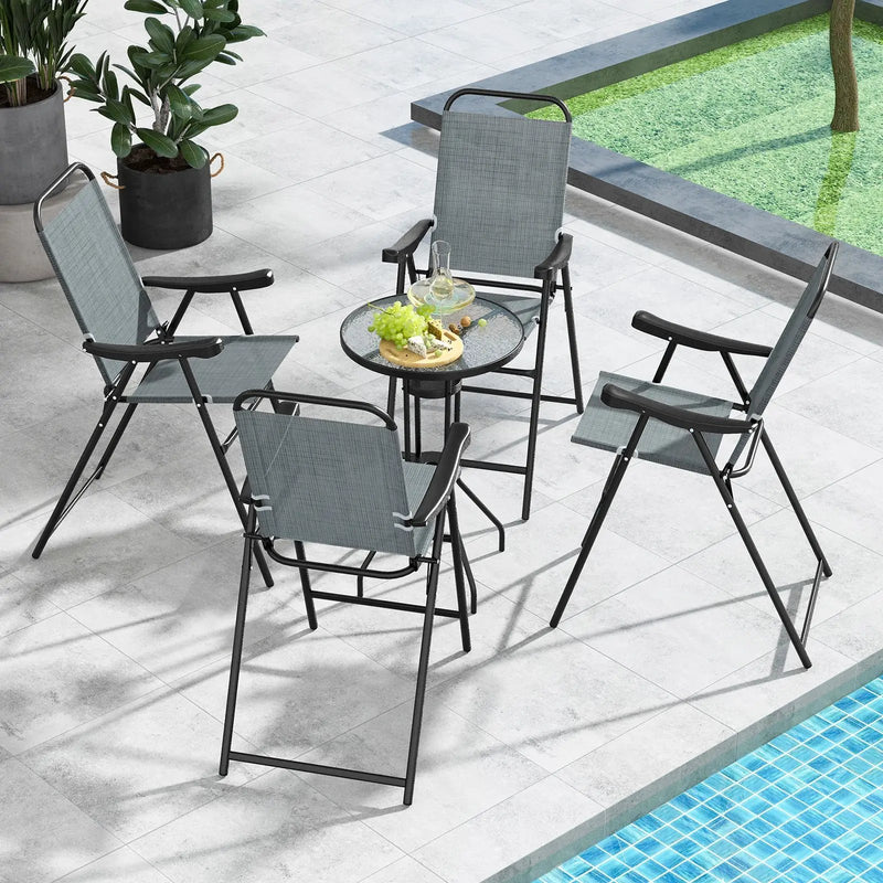 Patio Folding Bar Stool Set of 4 with Metal Frame and Footrest by DirectDeals