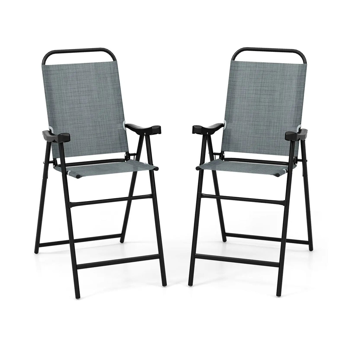 Patio Folding Bar Stool Set of 2 with Metal Frame and Footrest by DirectDeals
