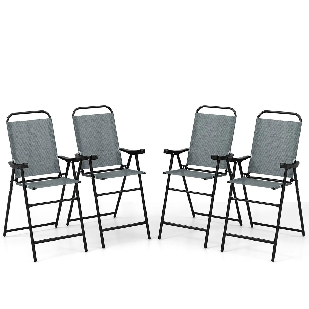Patio Folding Bar Stool Set of 4 with Metal Frame and Footrest by DirectDeals