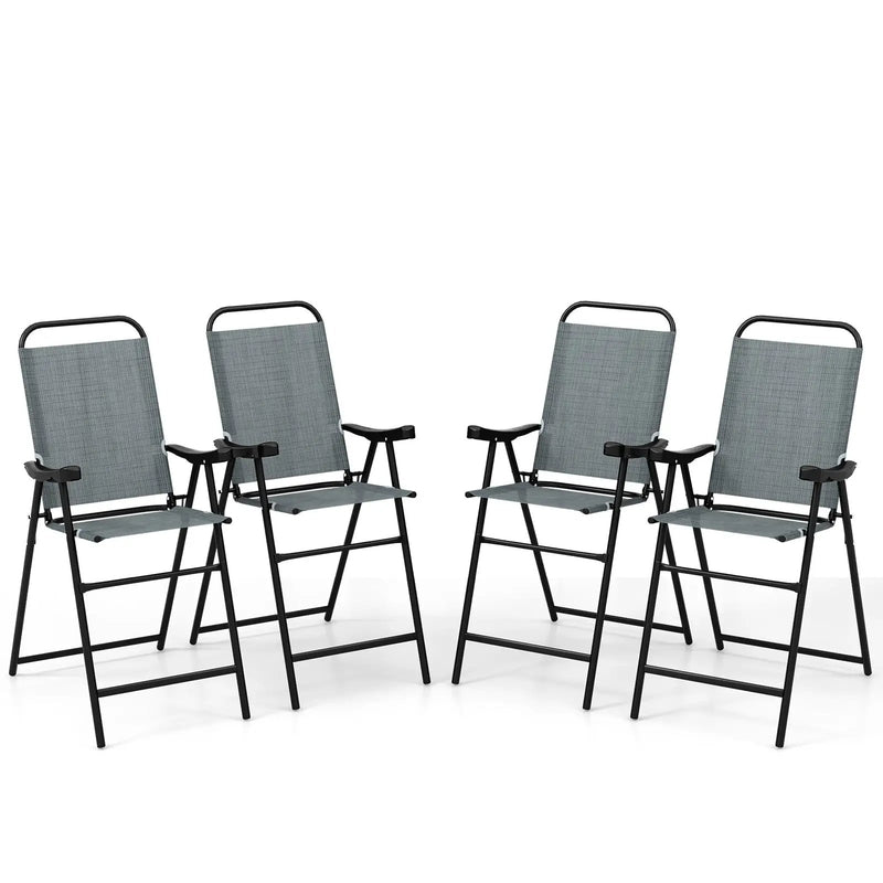 Patio Folding Bar Stool Set of 4 with Metal Frame and Footrest by DirectDeals