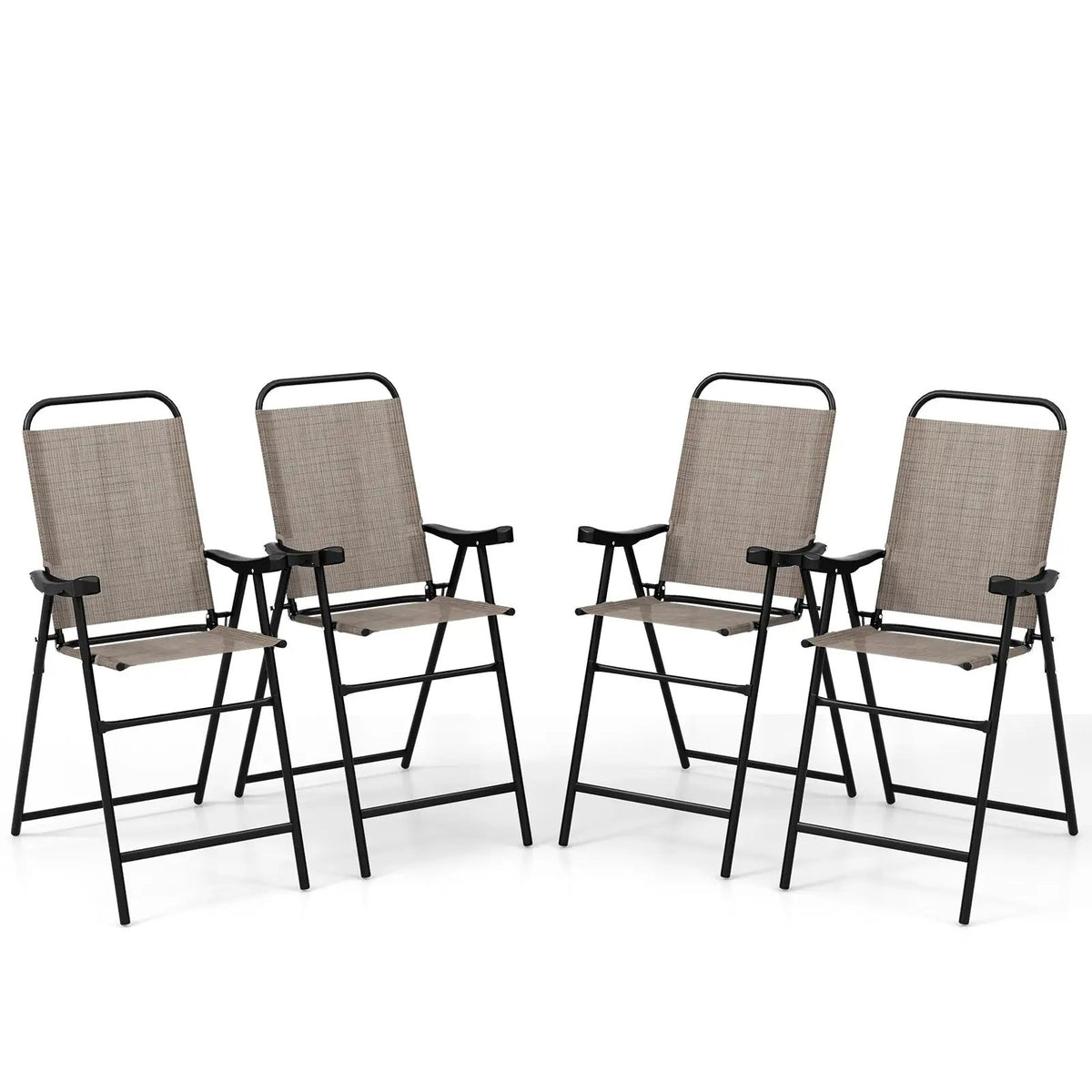 Patio Folding Bar Stool Set of 4 with Metal Frame and Footrest by DirectDeals