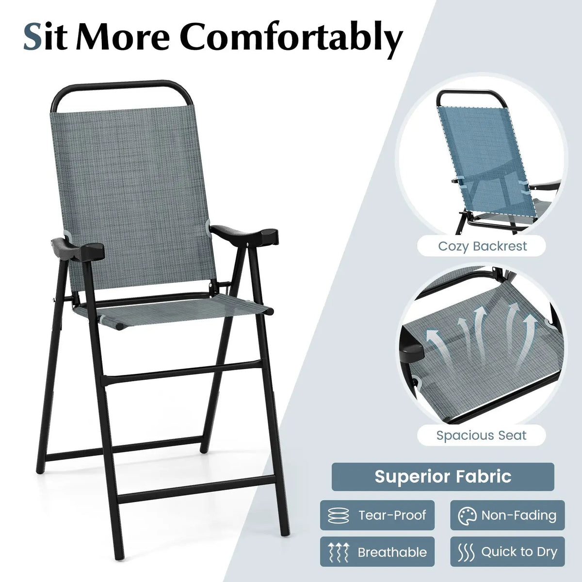 Patio Folding Bar Stool Set of 4 with Metal Frame and Footrest by DirectDeals