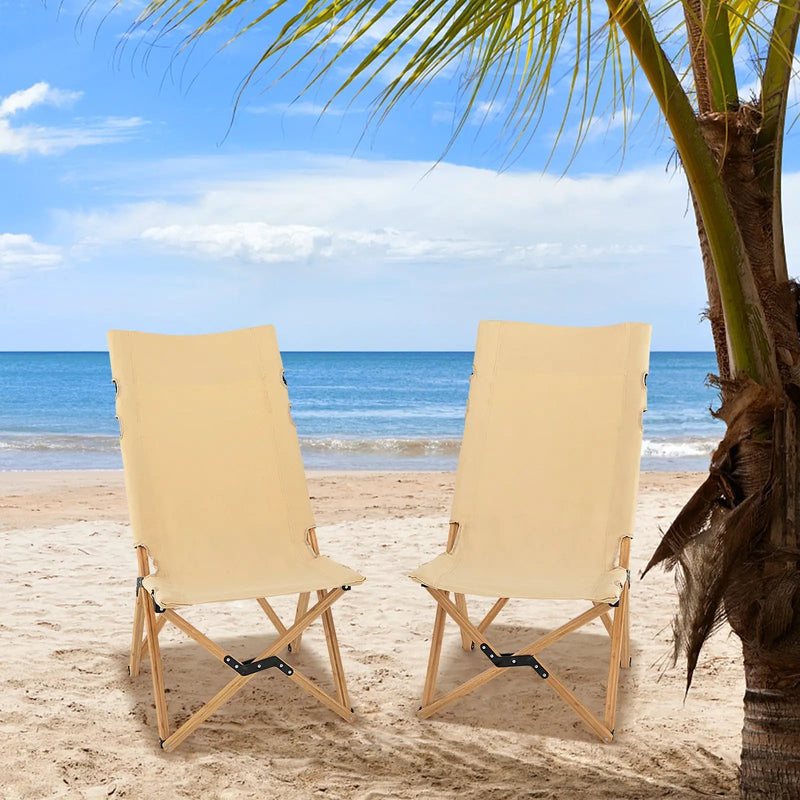 Bamboo Folding Camping Chair with 2-Level Adjustable Backrest-Natural by DirectDeals