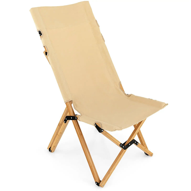 Bamboo Folding Camping Chair with 2-Level Adjustable Backrest-Natural by DirectDeals