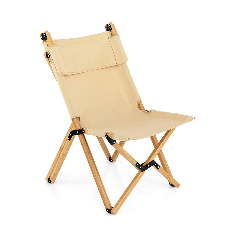 Bamboo Folding Camping Chair with 2-Level Adjustable Backrest-Natural by DirectDeals