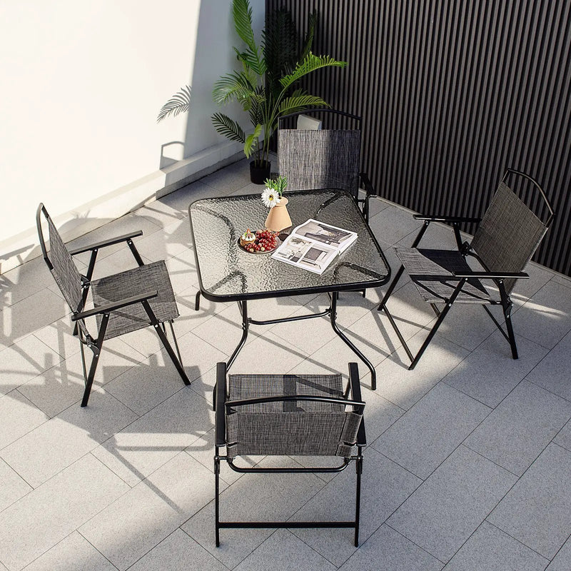 Patio Folding Chairs Set of 4 with Cozy Seat Fabric and Heavy-Duty Metal Frame-Gray by DirectDeals