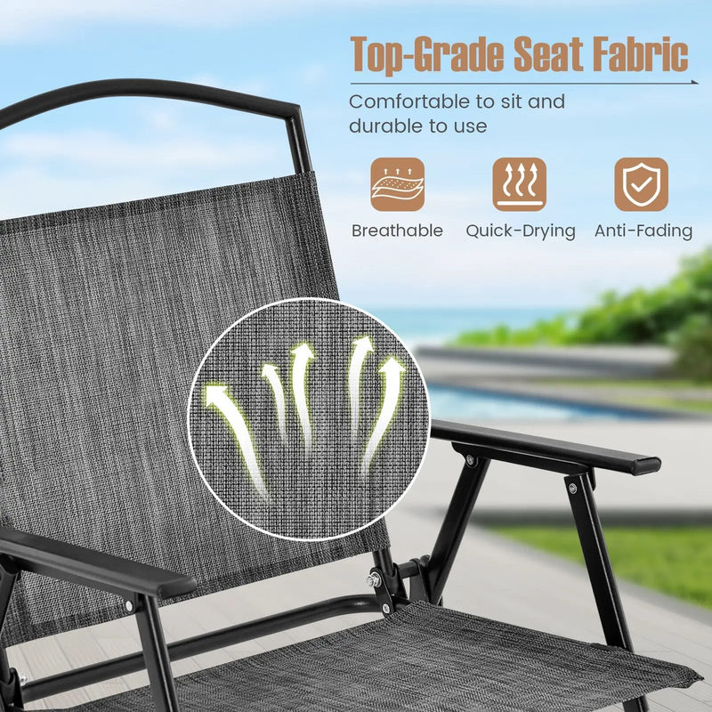 Patio Folding Chairs Set of 4 with Cozy Seat Fabric and Heavy-Duty Metal Frame-Gray by DirectDeals