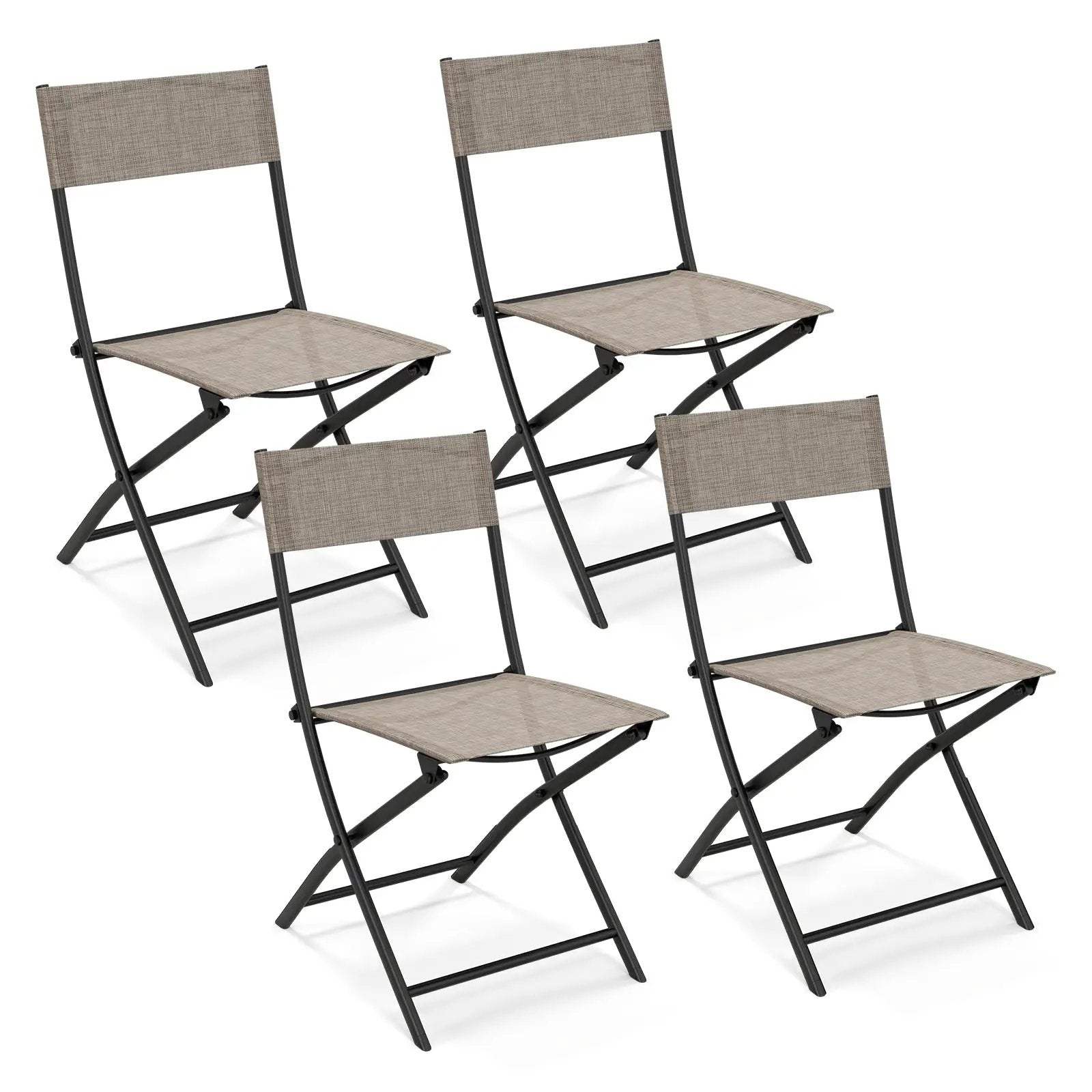Patio Folding Chairs Set of 4 Lightweight Camping Chairs with Breathable Seat-Brown by DirectDeals