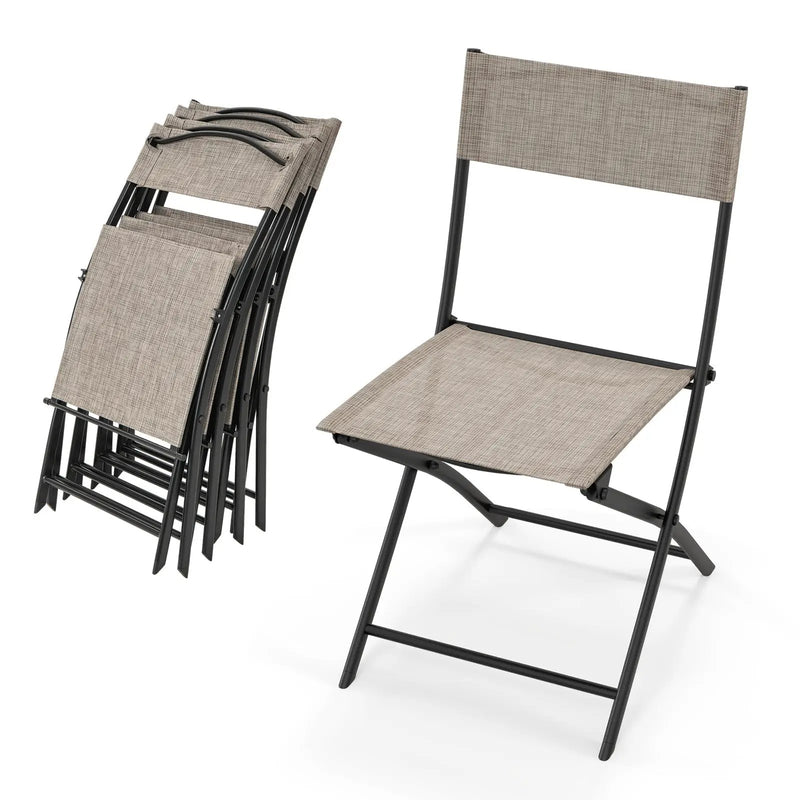 Patio Folding Chairs Set of 4 Lightweight Camping Chairs with Breathable Seat-Brown by DirectDeals