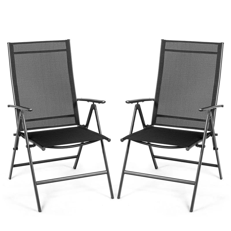 Set of 2 Adjustable Portable Patio Folding Dining Chair Recliners-Black by DirectDeals