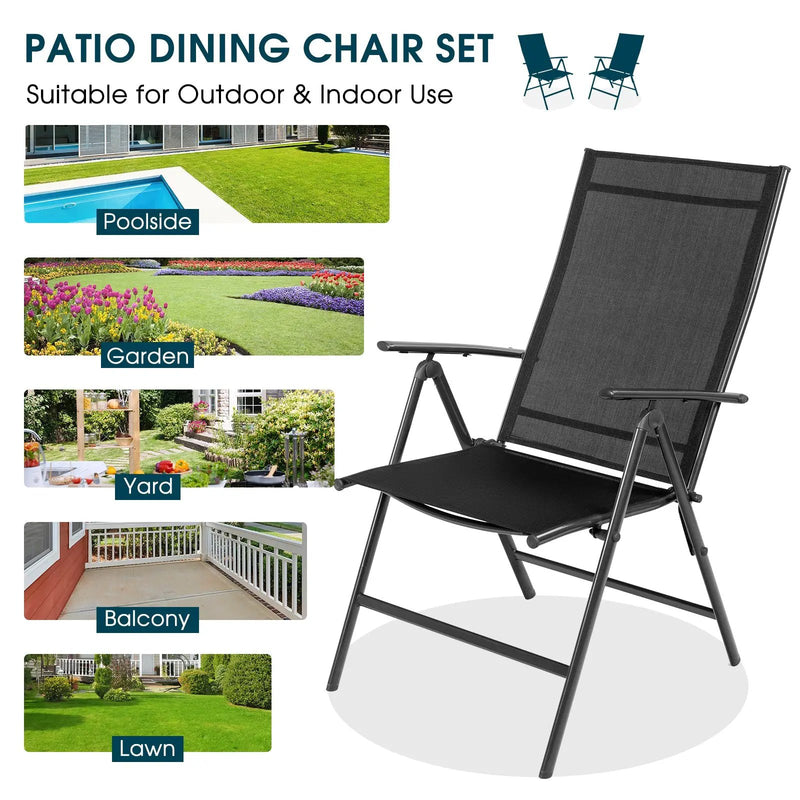 Set of 2 Adjustable Portable Patio Folding Dining Chair Recliners-Black by DirectDeals